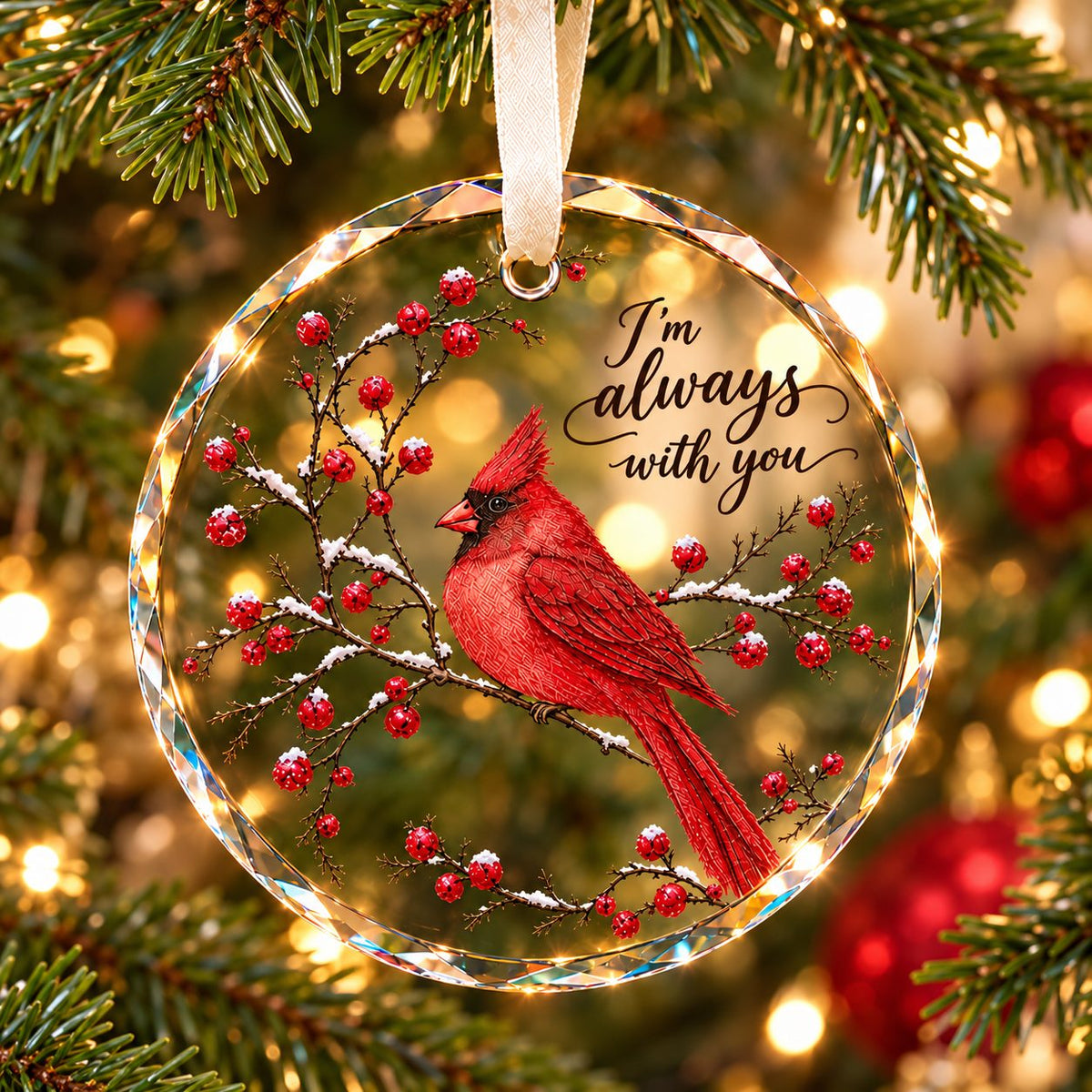 Cardinal Memorial I'm Always With You Glass Christmas Ornament