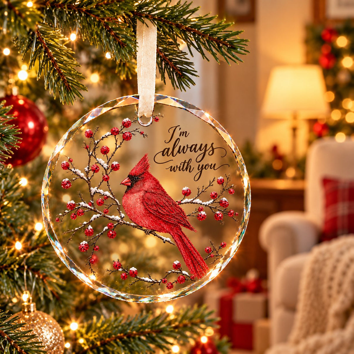 Cardinal Memorial I'm Always With You Glass Christmas Ornament
