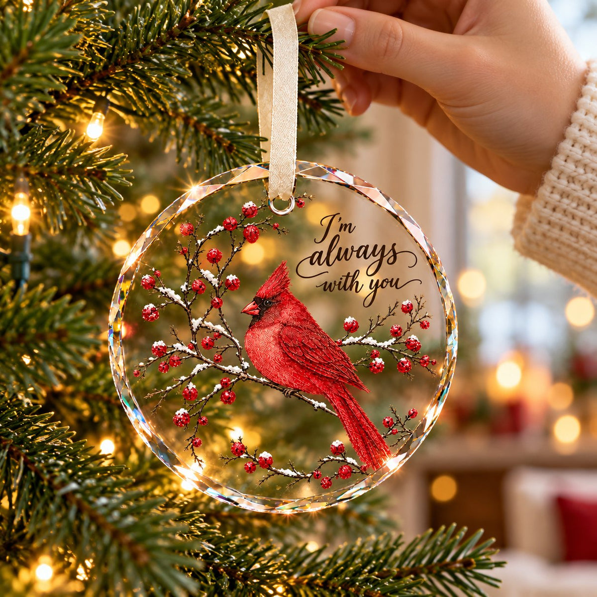 Cardinal Memorial I'm Always With You Glass Christmas Ornament