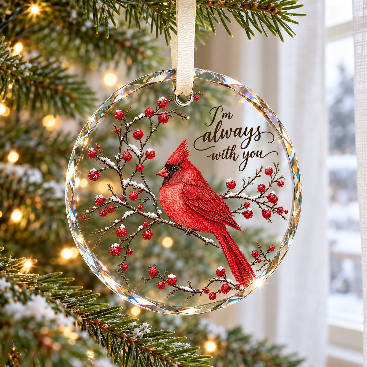 Cardinal Memorial I'm Always With You Glass Christmas Ornament