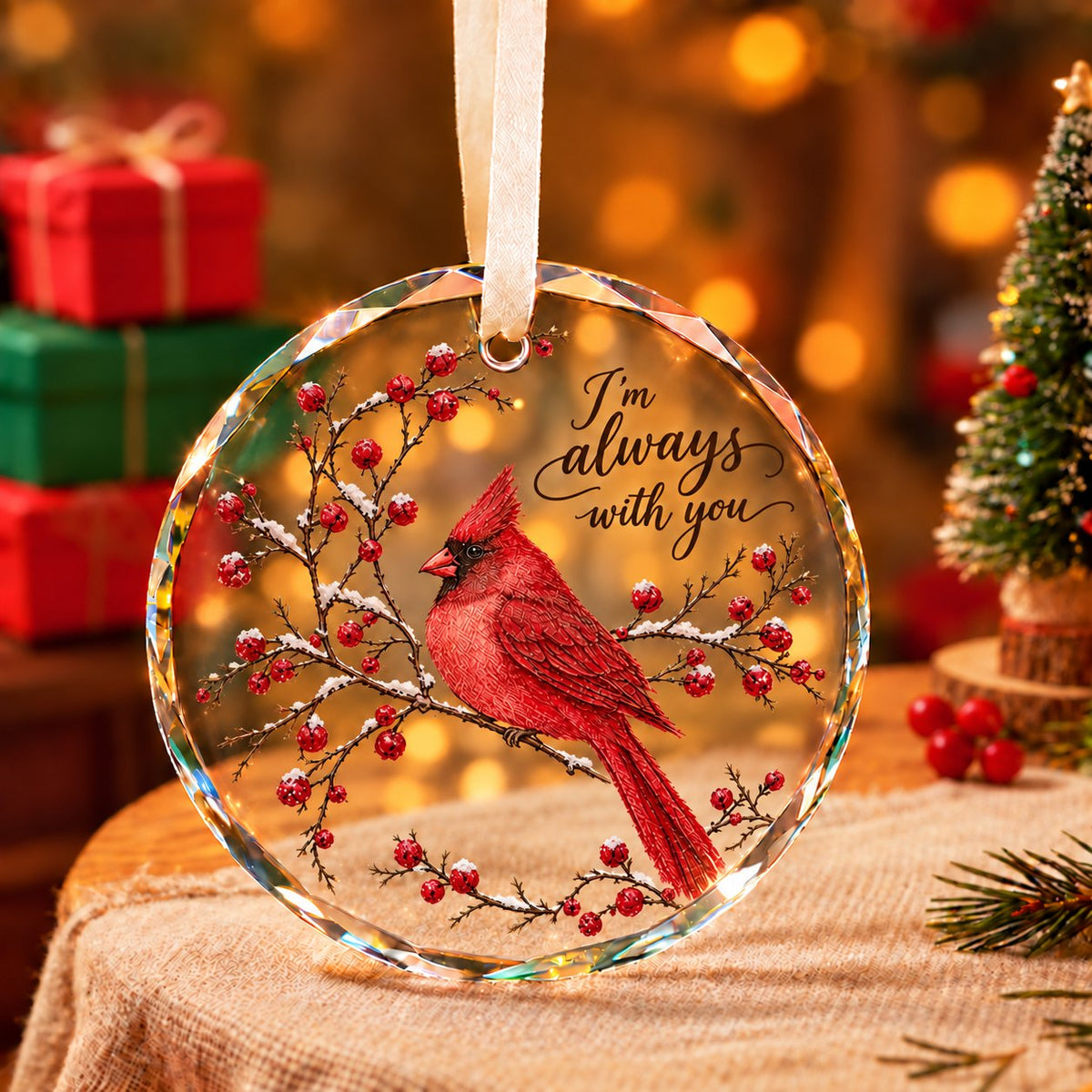 Cardinal Memorial I'm Always With You Glass Christmas Ornament