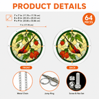 Product details for cardinal orange lantern flower acrylic puzzle suncatcher showing sizes, 64 pieces, chain, jump rings, and screw sets