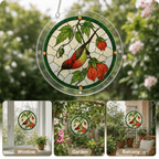 Cardinal orange lantern flower acrylic puzzle suncatcher displayed as window, garden, and balcony decor