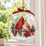Personalized Cardinal Pair Snowy Branch Clear Christmas Ornament — The Ones Who Stay