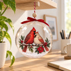 Personalized Cardinal Pair Snowy Branch Clear Christmas Ornament — The Ones Who Stay