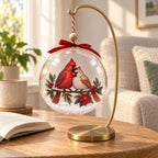 Personalized Cardinal Pair Snowy Branch Clear Christmas Ornament — The Ones Who Stay