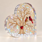 Cardinal Pair Heart Tree Holographic Acrylic Heart Plaque