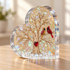 Cardinal Pair Heart Tree Holographic Acrylic Heart Plaque