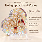 Cardinal Pair Heart Tree Holographic Acrylic Heart Plaque