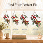 Cardinal Pair & Nest on Winter Branch Holographic Acrylic Suncatcher