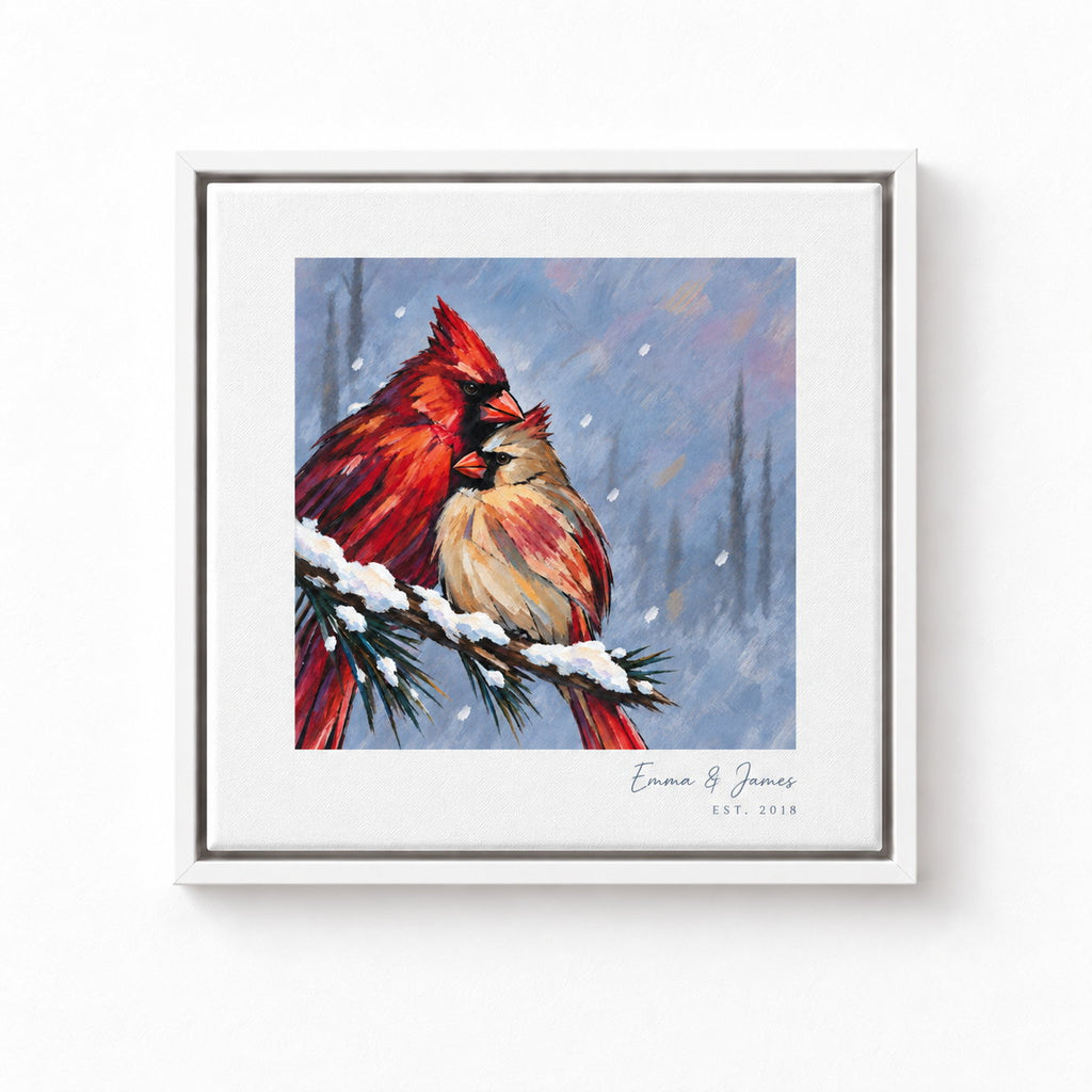 Personalized Cardinal Pair Snowy Branch Canvas Wall Art — The Ones Who Stay