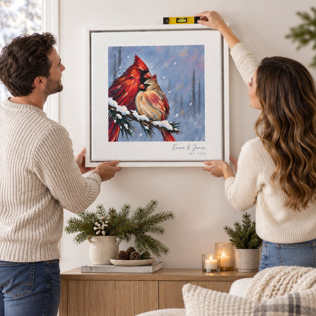 Personalized Cardinal Pair Snowy Branch Canvas Wall Art — The Ones Who Stay