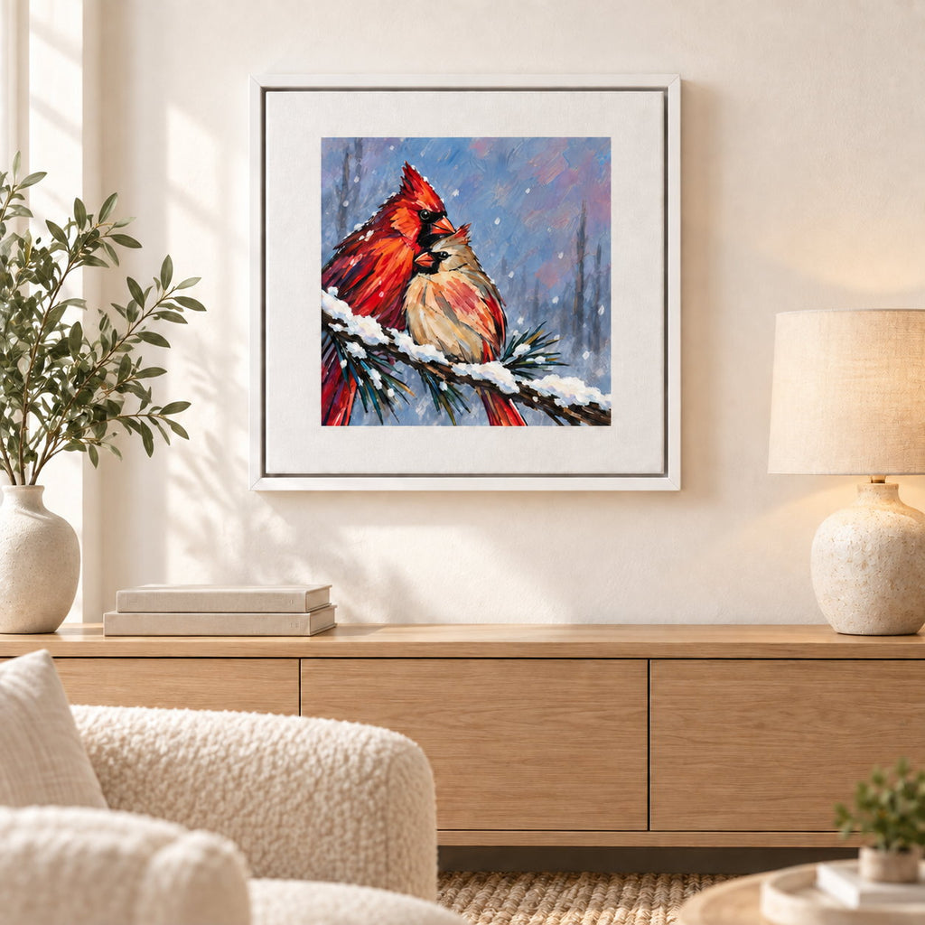 Personalized Cardinal Pair Snowy Branch Canvas Wall Art — The Ones Who Stay