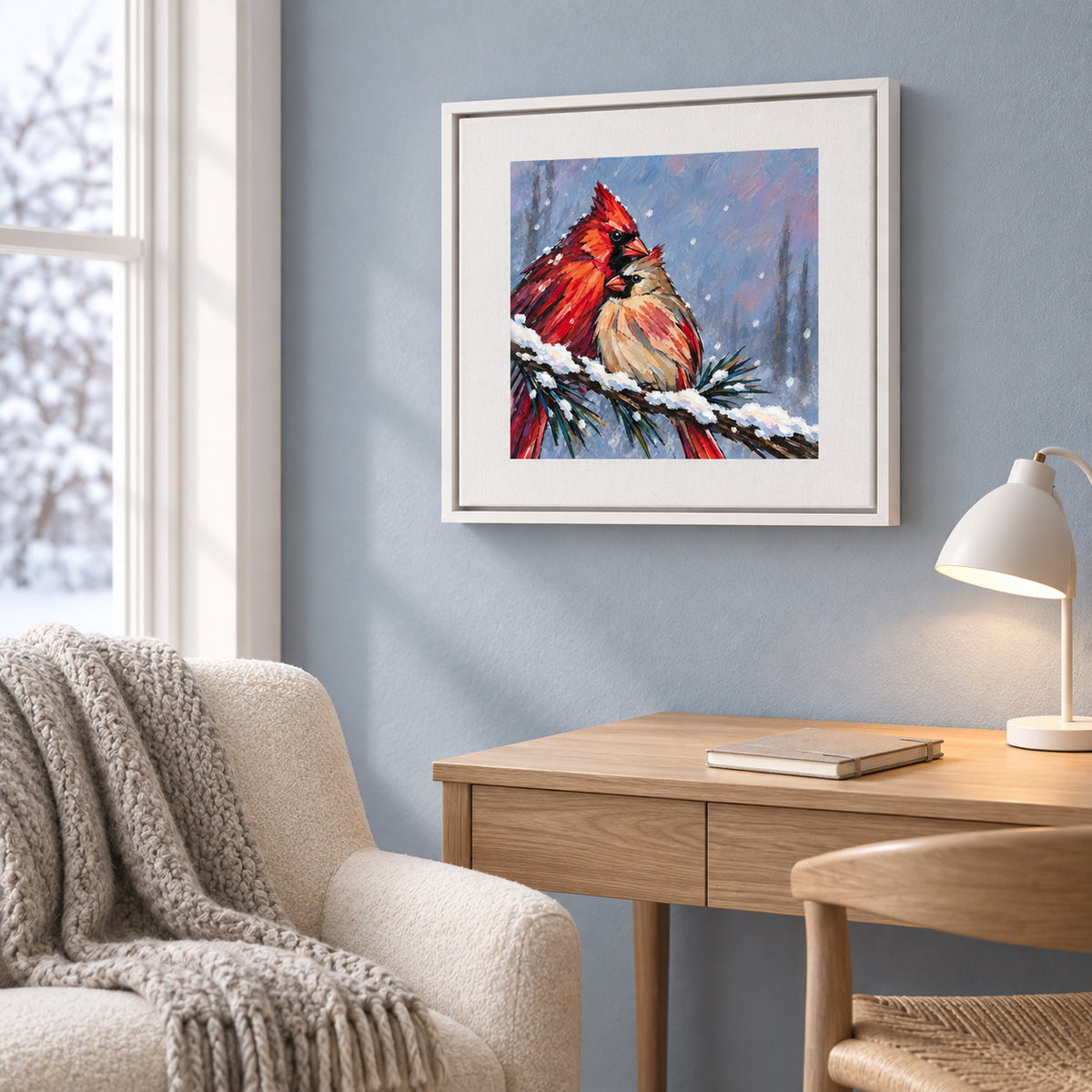 Personalized Cardinal Pair Snowy Branch Canvas Wall Art — The Ones Who Stay