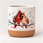 Personalized Cardinal Pair Snowy Branch Pottery Mug — The Ones Who Stay