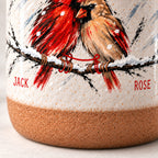 Personalized Cardinal Pair Snowy Branch Pottery Mug — The Ones Who Stay