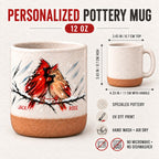 Personalized Cardinal Pair Snowy Branch Pottery Mug — The Ones Who Stay
