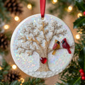 Cardinal Pair Winter Tree Heart Ceramic Christmas Ornament