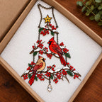 Cardinal Pair Winterberry Christmas Tree Holographic Acrylic Suncatcher