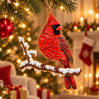 Cardinal on a Snowy Branch Christmas Ornament – Male or Female