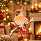Cardinal on a Snowy Branch Christmas Ornament – Male or Female