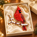 Cardinal on a Snowy Branch Christmas Ornament – Male or Female