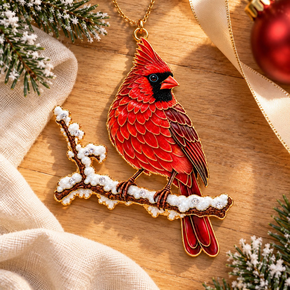 Cardinal on a Snowy Branch Christmas Ornament – Male or Female