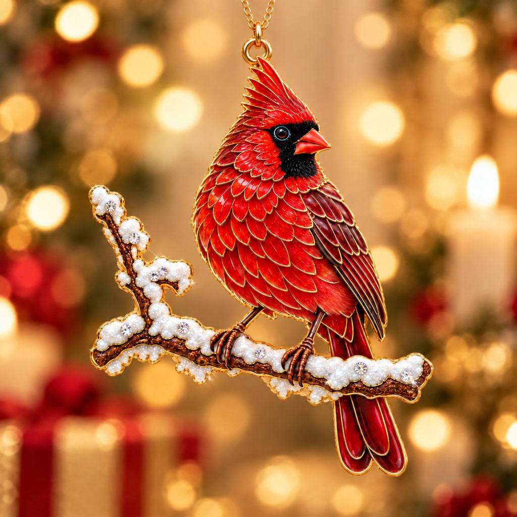 Cardinal on a Snowy Branch Christmas Ornament – Male or Female