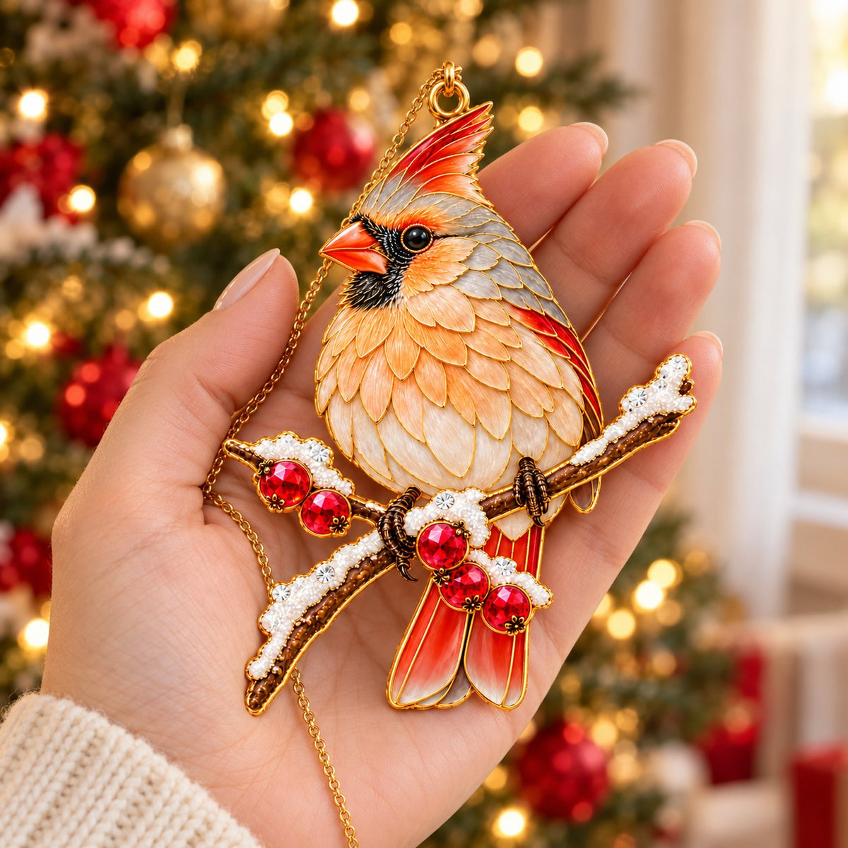 Cardinal on a Snowy Branch Christmas Ornament – Male or Female
