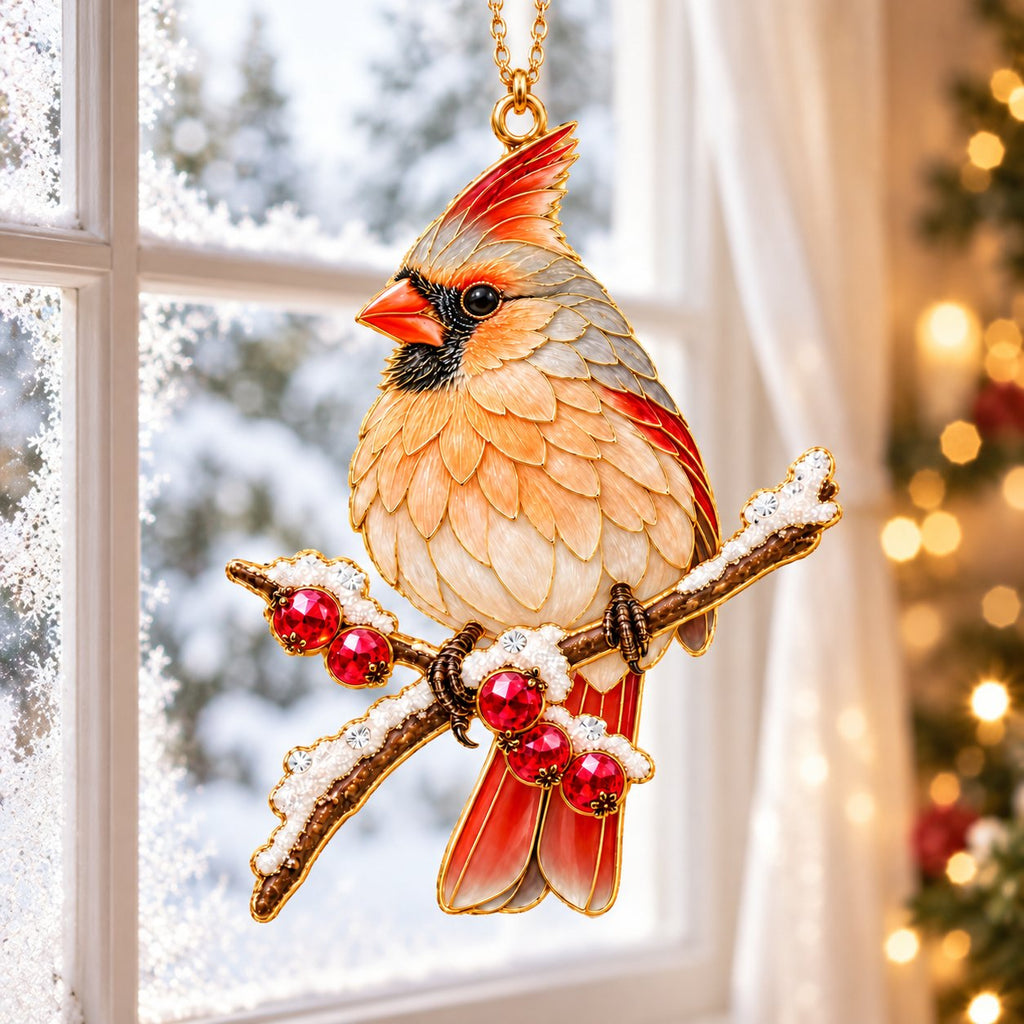 Cardinal on a Snowy Branch Christmas Ornament – Male or Female