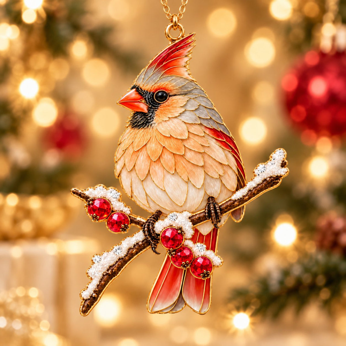 Cardinal on a Snowy Branch Christmas Ornament – Male or Female