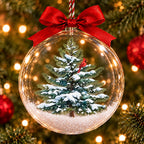 Cardinal in a Snowy Pine Tree Christmas Bauble Ornament