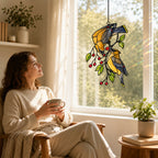Cedar Waxwings on Red Berry Branch Holographic Acrylic Suncatcher