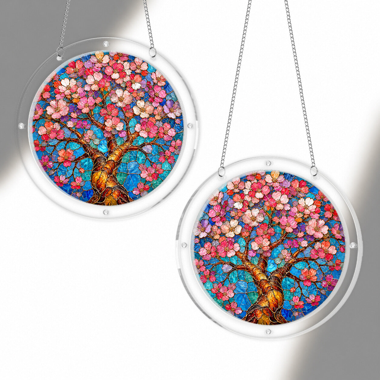 Cherry blossom acrylic puzzle suncatcher, colorful DIY floral window decor
