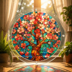 Cherry blossom acrylic puzzle suncatcher, colorful DIY floral window decor