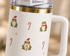 Christmas Frog 40 oz Tumbler with Handle & Straw — Santa Hat Frogs, Candy Canes, White or Light Pink