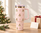 Christmas Frog 40 oz Tumbler with Handle & Straw — Santa Hat Frogs, Candy Canes, White or Light Pink