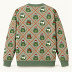 Christmas Frog Argyle Cardigan — Frogs in Santa Hats & Scarves, Sage Green Knit Button Cardigan, Unisex S to 7XL