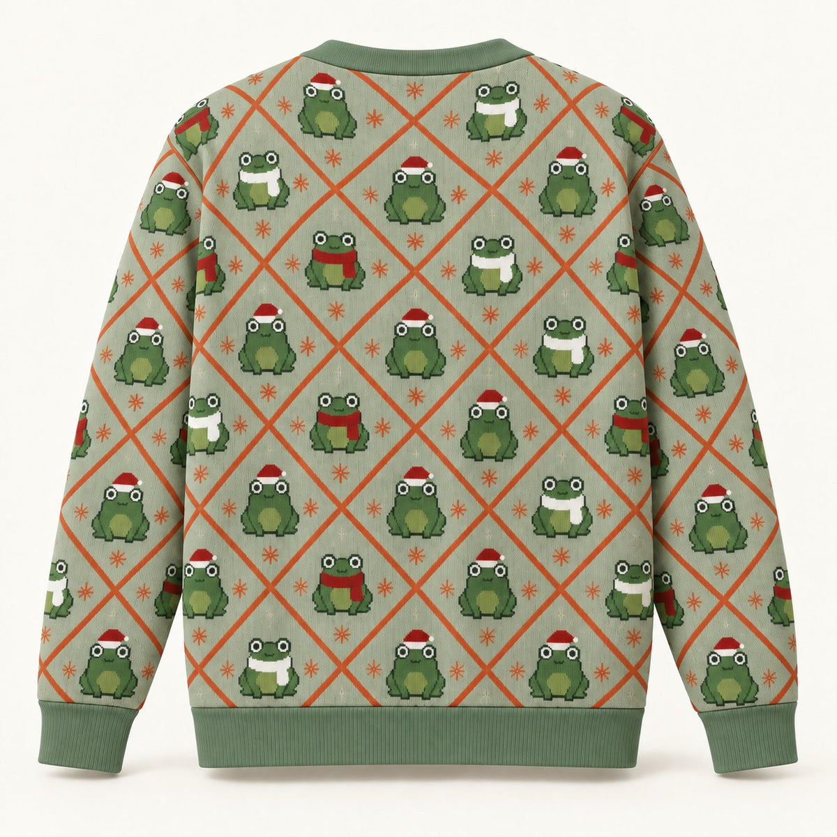 Christmas Frog Argyle Cardigan — Frogs in Santa Hats & Scarves, Sage Green Knit Button Cardigan, Unisex S to 7XL