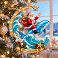 Personalized Coastal Santa Christmas Ornament — Santa on a Dolphin, Sea Turtle, Seahorse, Octopus, Jellyfish or Manta Ray, Custom Name