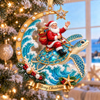 Personalized Coastal Santa Christmas Ornament — Santa on a Dolphin, Sea Turtle, Seahorse, Octopus, Jellyfish or Manta Ray, Custom Name