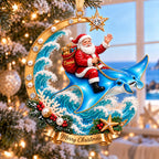 Personalized Coastal Santa Christmas Ornament — Santa on a Dolphin, Sea Turtle, Seahorse, Octopus, Jellyfish or Manta Ray, Custom Name