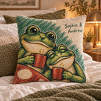 Personalized Coffee for Two Frog Couple Woven Throw Pillow
