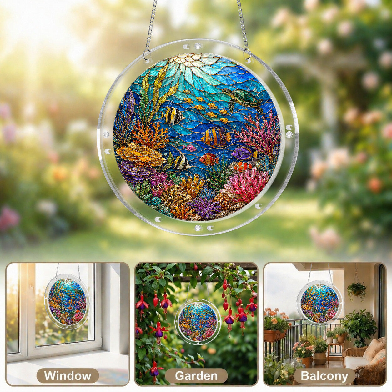 Coral reef acrylic puzzle suncatcher, colorful DIY ocean window decor