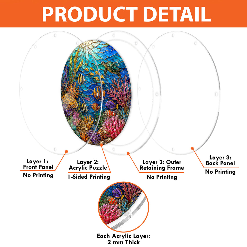 Coral reef acrylic puzzle suncatcher, colorful DIY ocean window decor