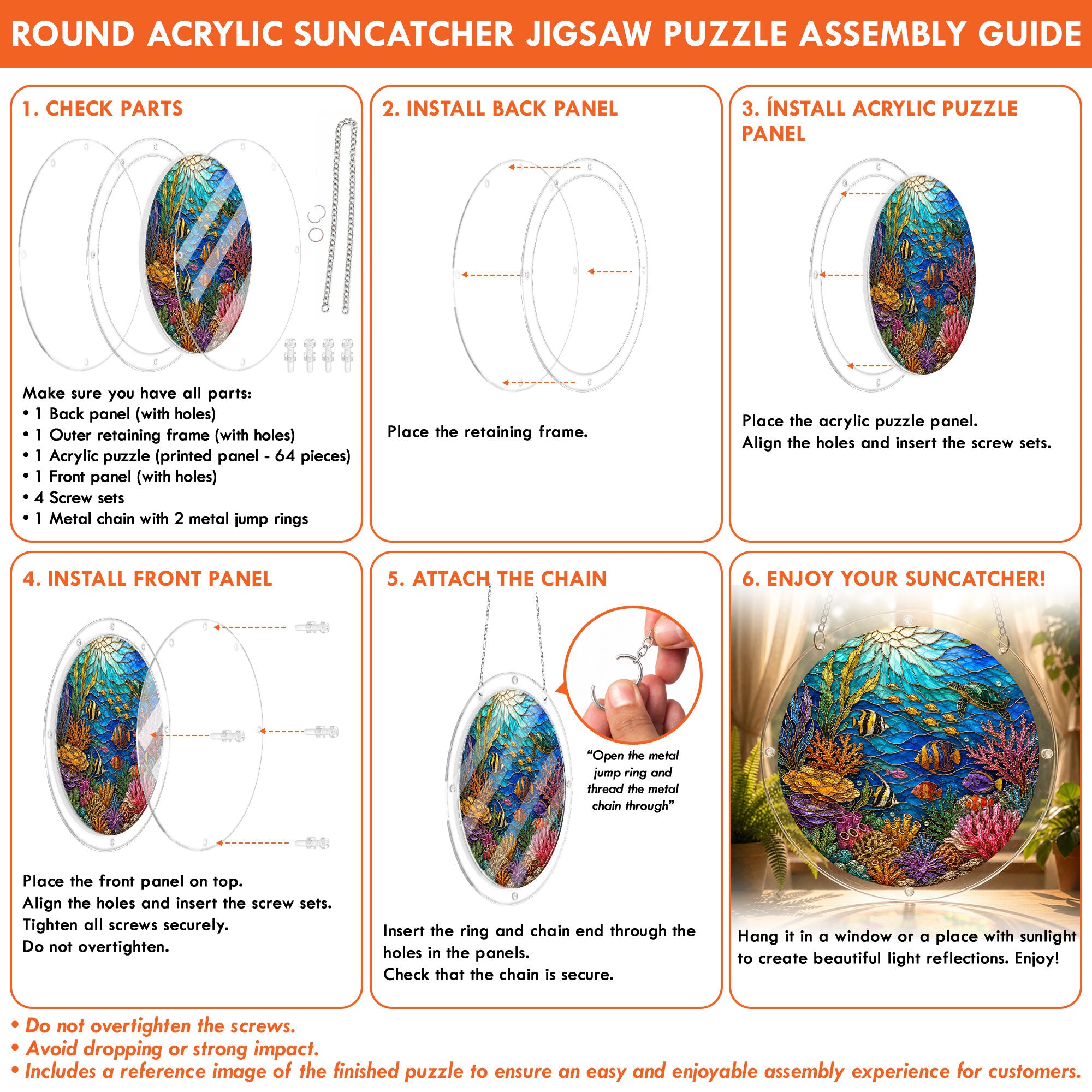 Coral reef acrylic puzzle suncatcher, colorful DIY ocean window decor