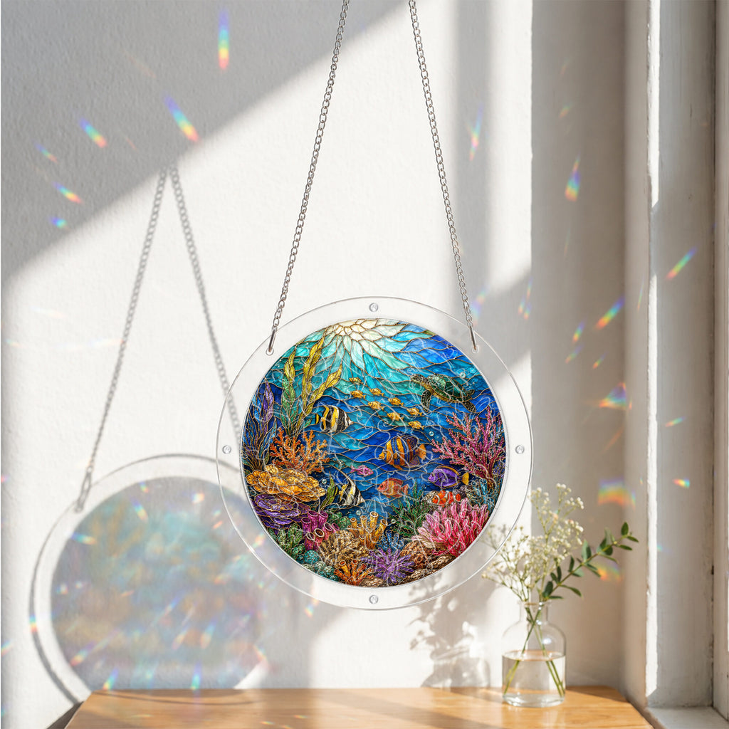 Coral reef acrylic puzzle suncatcher, colorful DIY ocean window decor