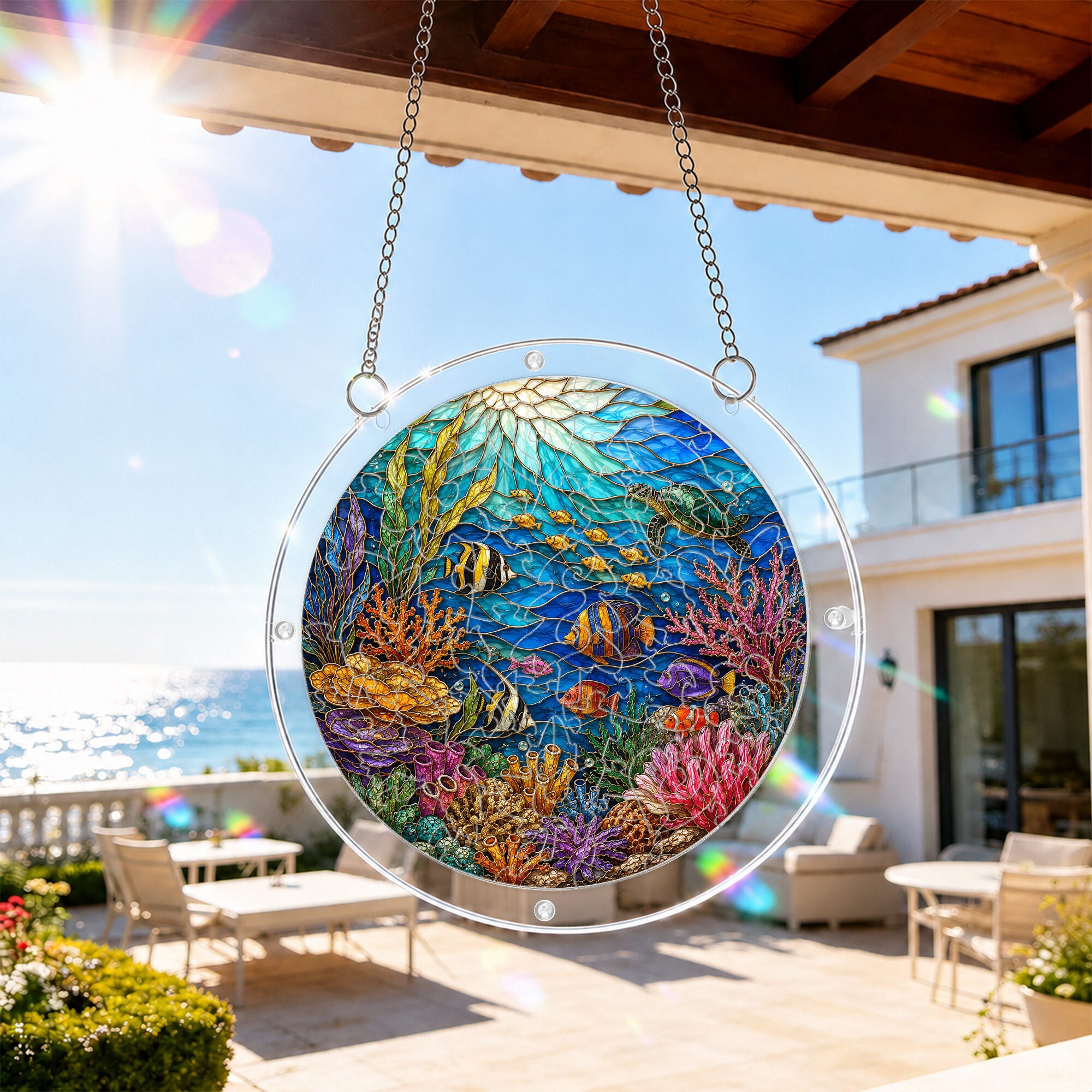 Coral reef acrylic puzzle suncatcher, colorful DIY ocean window decor