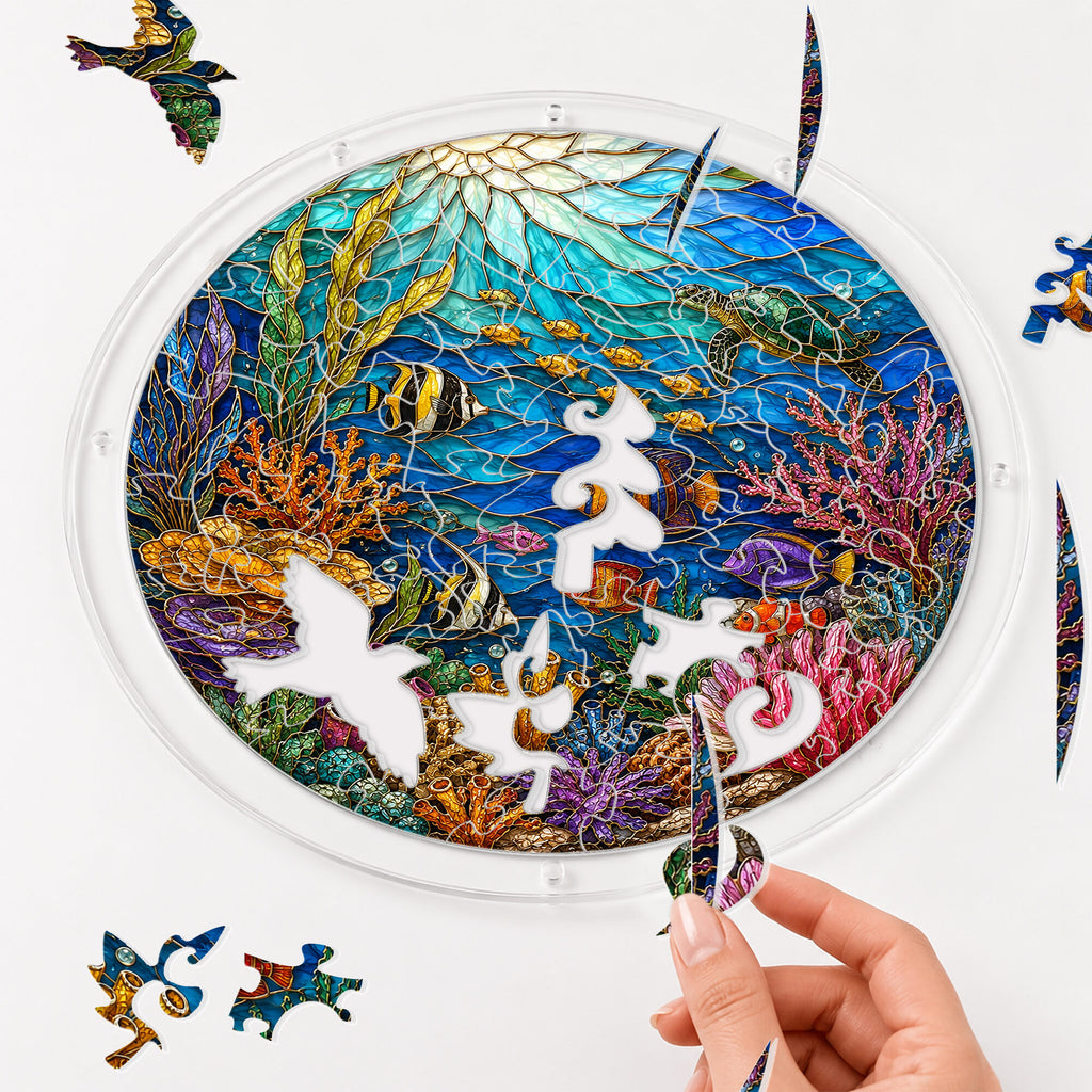 Coral reef acrylic puzzle suncatcher, colorful DIY ocean window decor