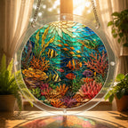 Coral reef acrylic puzzle suncatcher, colorful DIY ocean window decor
